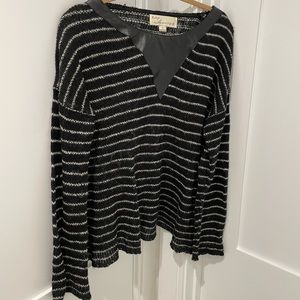Vintage Havana Striped Sweater with Faux Leather - size Small